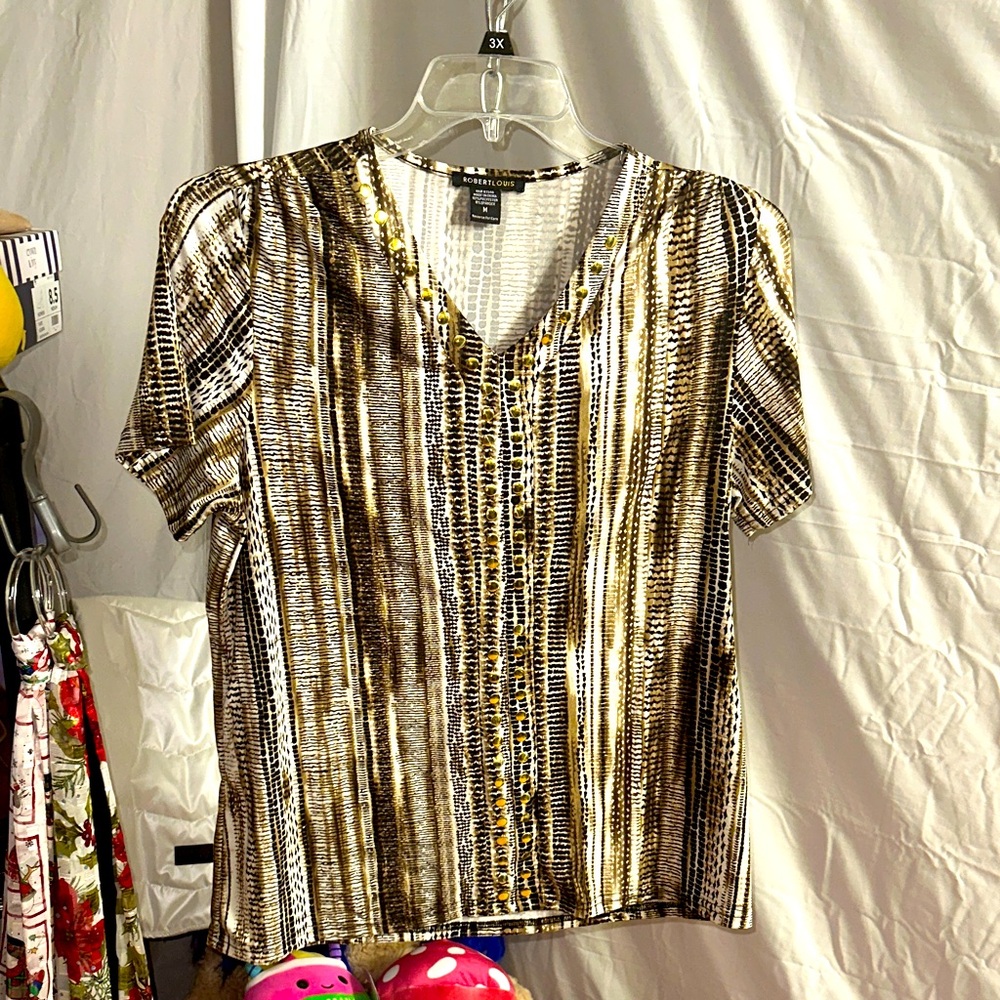 Robert Louis Gold and Black Striped Blouse